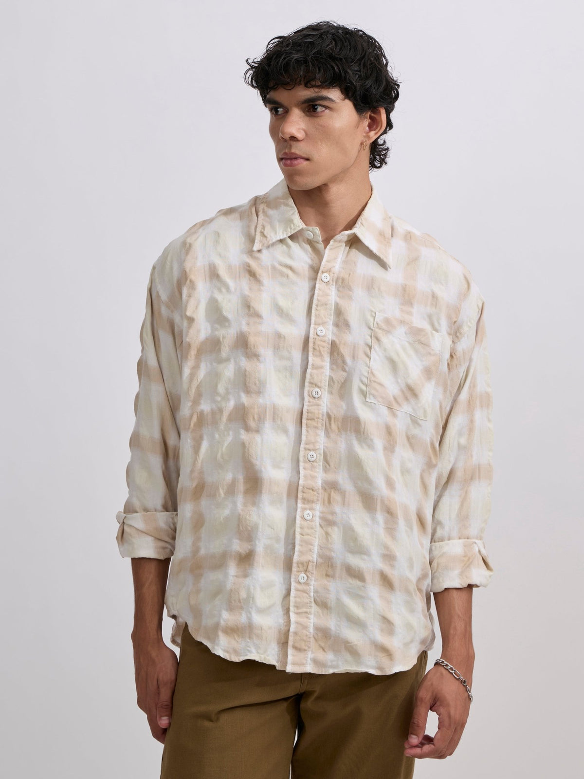 Pulse Tee - Checks Shirt - Light Beige - Espanshe