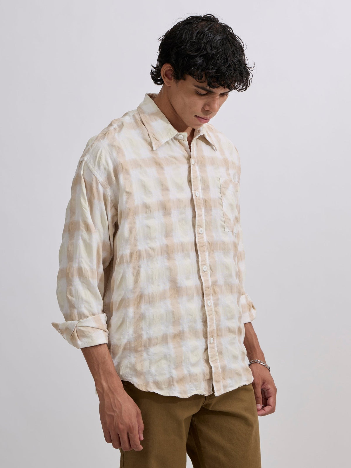Pulse Tee - Checks Shirt - Light Beige - Espanshe