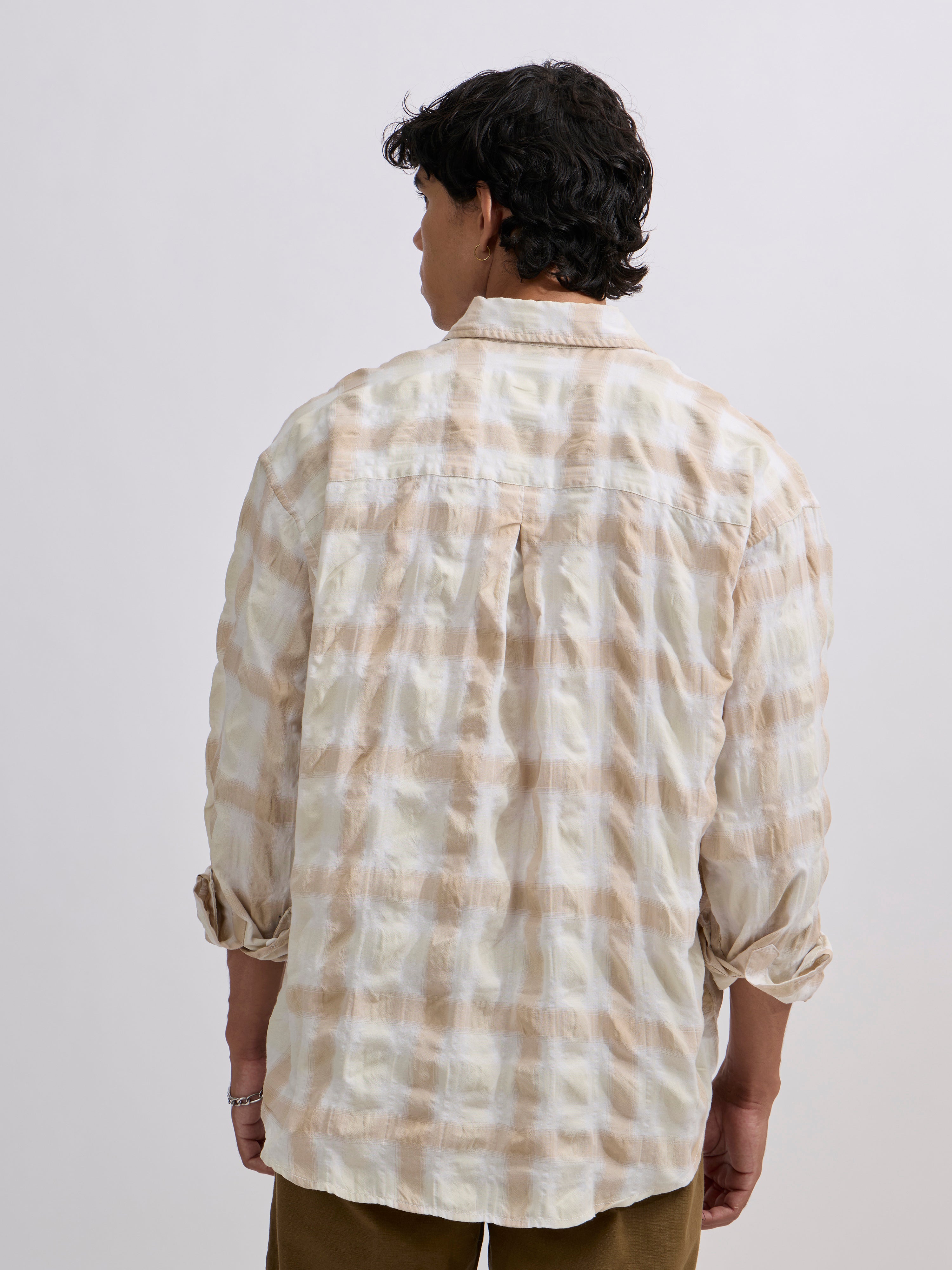 Men's Pulse Tee - Checks Shirt in light beige color