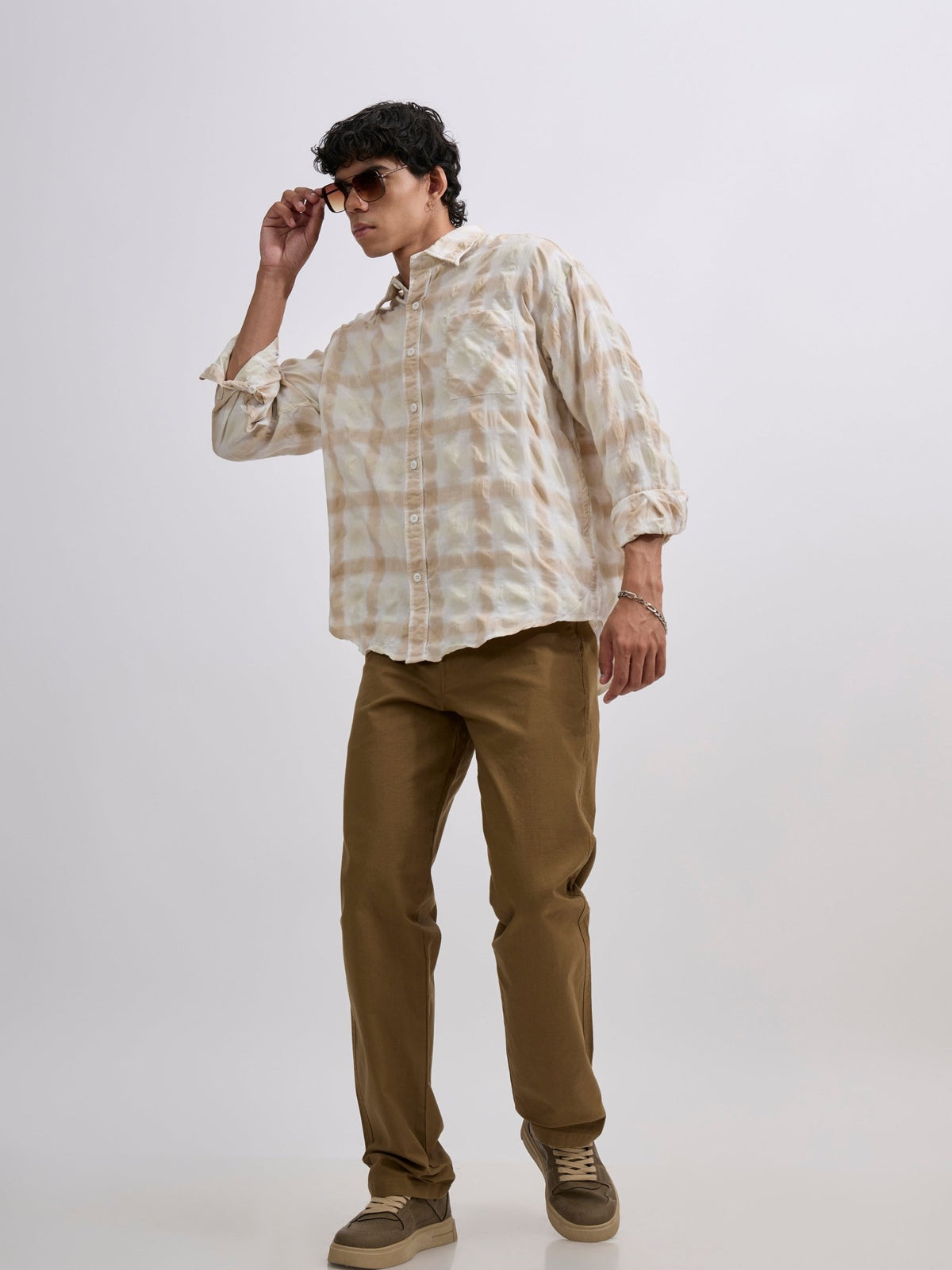 Pulse Tee - Checks Shirt - Light Beige - Espanshe