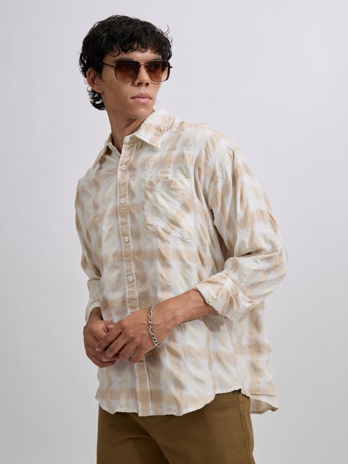 Pulse Tee - Checks Shirt - Light Beige - Espanshe