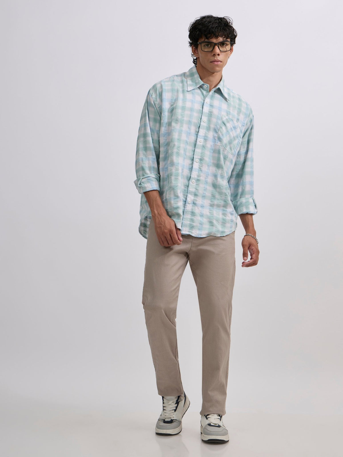 Pulse Tee - Checks Shirt - Mint Blue - Espanshe