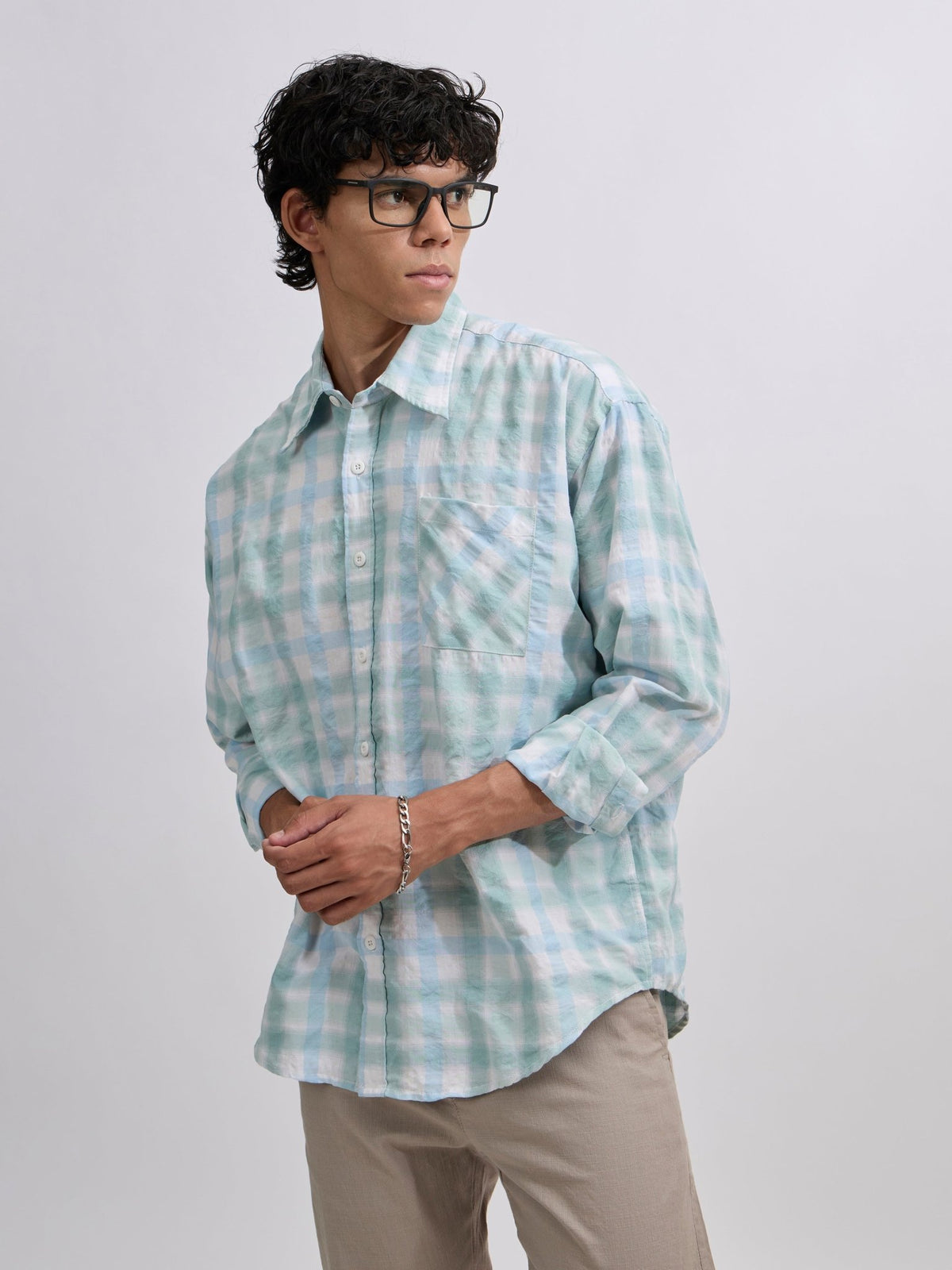 Pulse Tee - Checks Shirt - Mint Blue - Espanshe