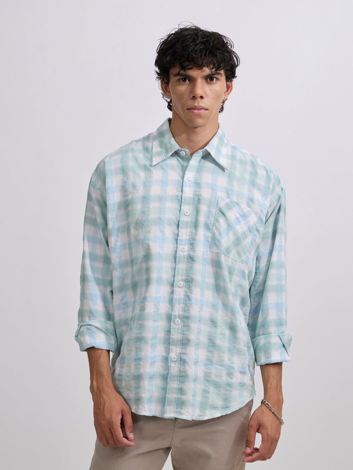 Pulse Tee - Checks Shirt - Mint Blue - Espanshe