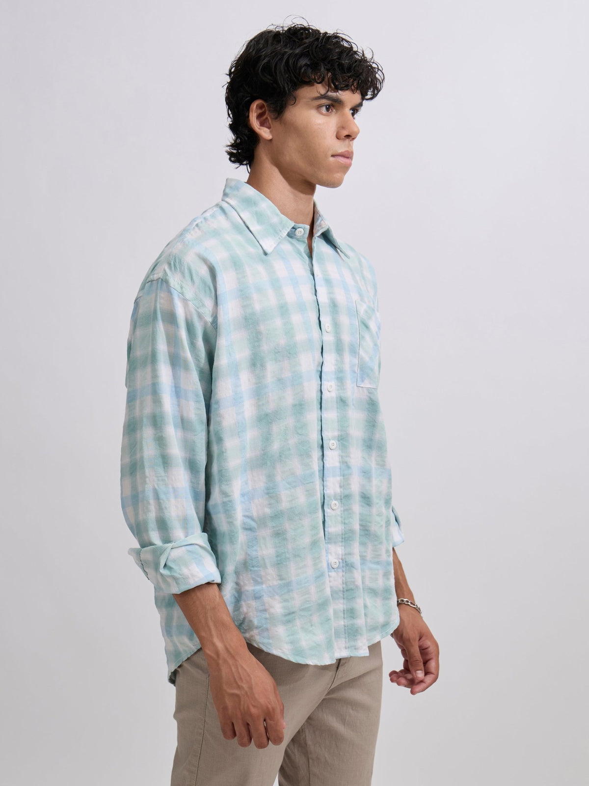 Pulse Tee - Checks Shirt - Mint Blue - Espanshe