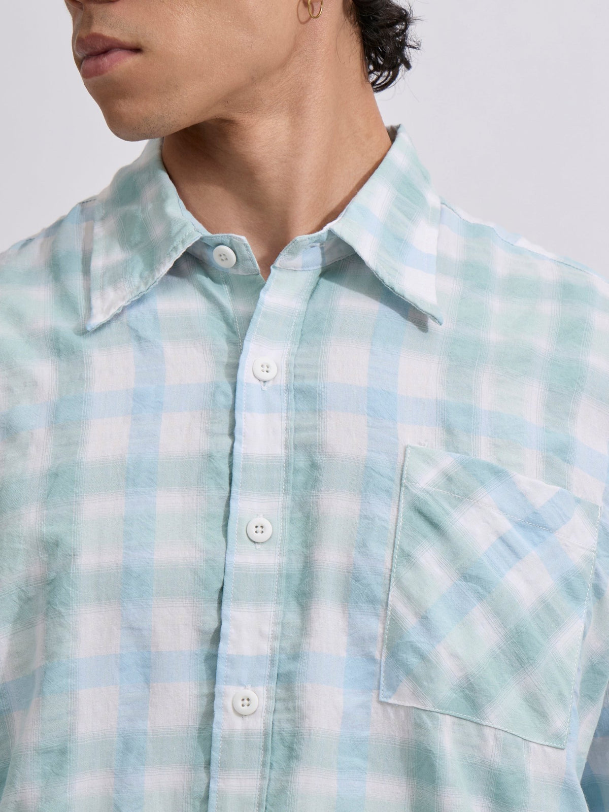 Pulse Tee - Checks Shirt - Mint Blue - Espanshe