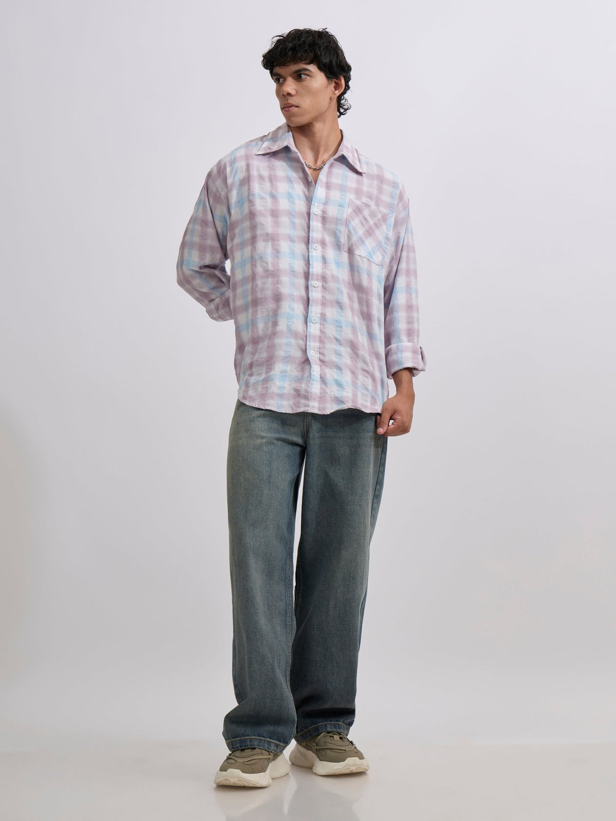 Pulse Tee - Checks Shirt - Pastel Lavender - Espanshe