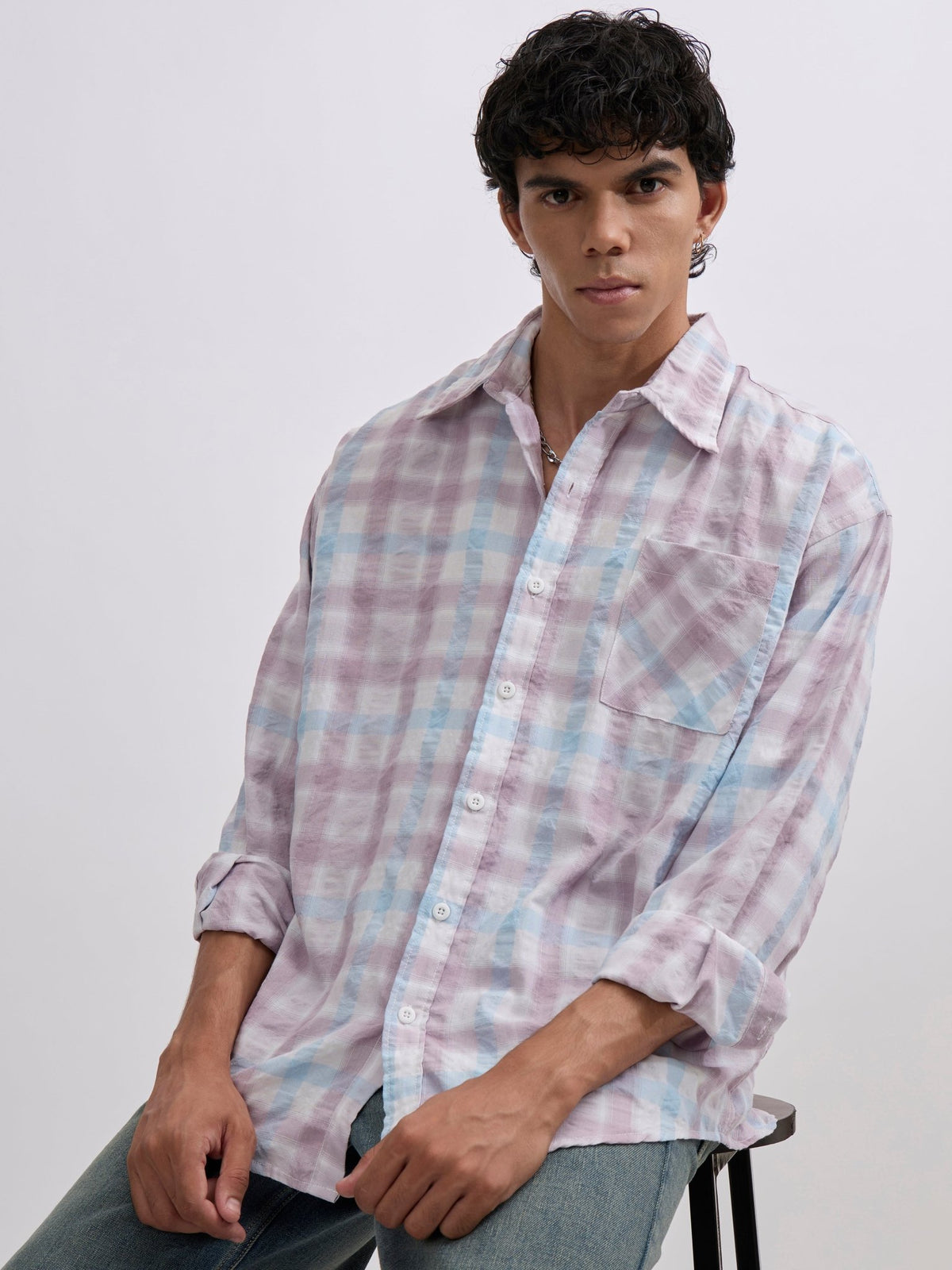Pulse Tee - Checks Shirt - Pastel Lavender - Espanshe