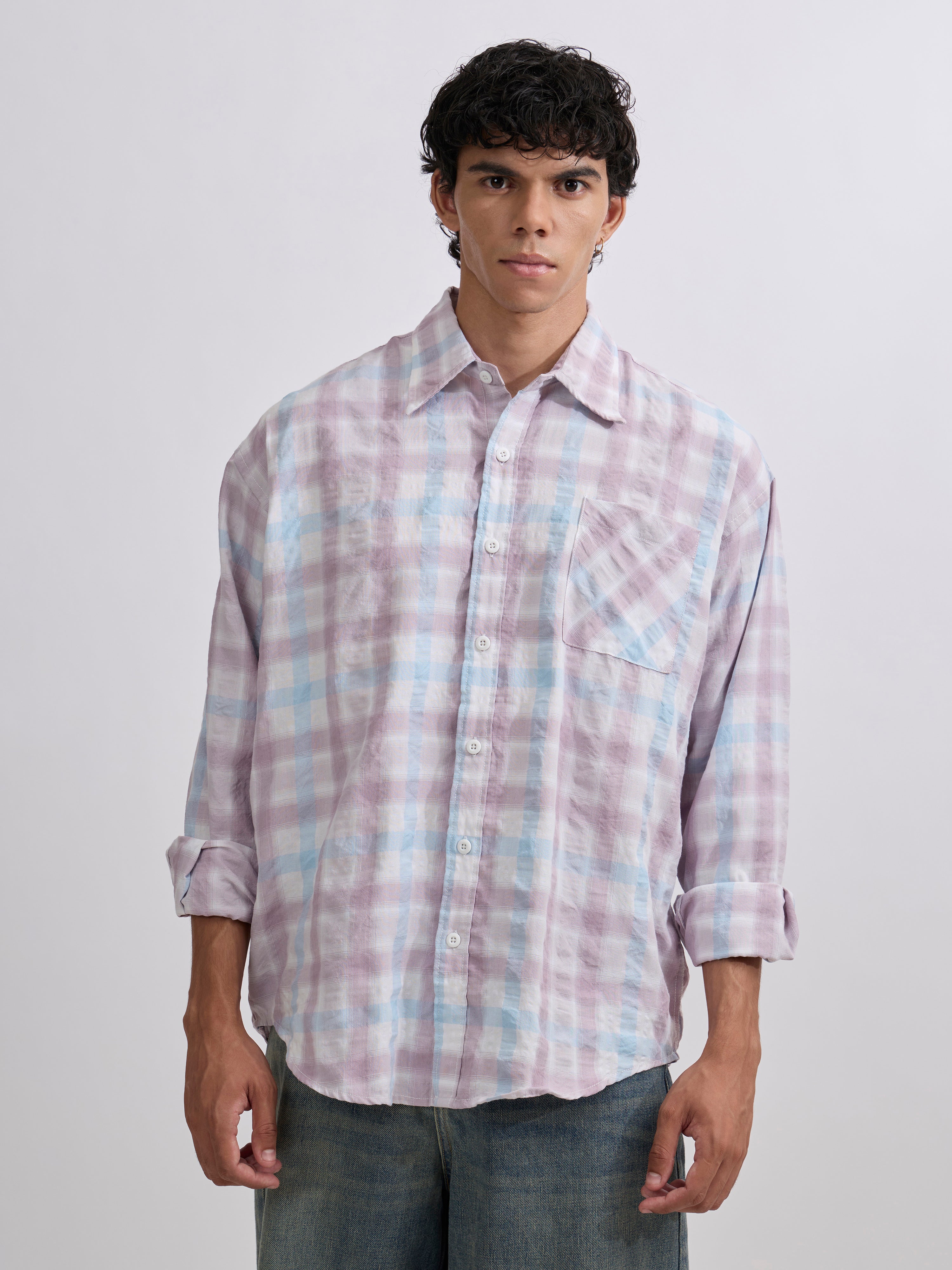  Men's Pulse Tee - Checks Shirt in Pastel Lavender color