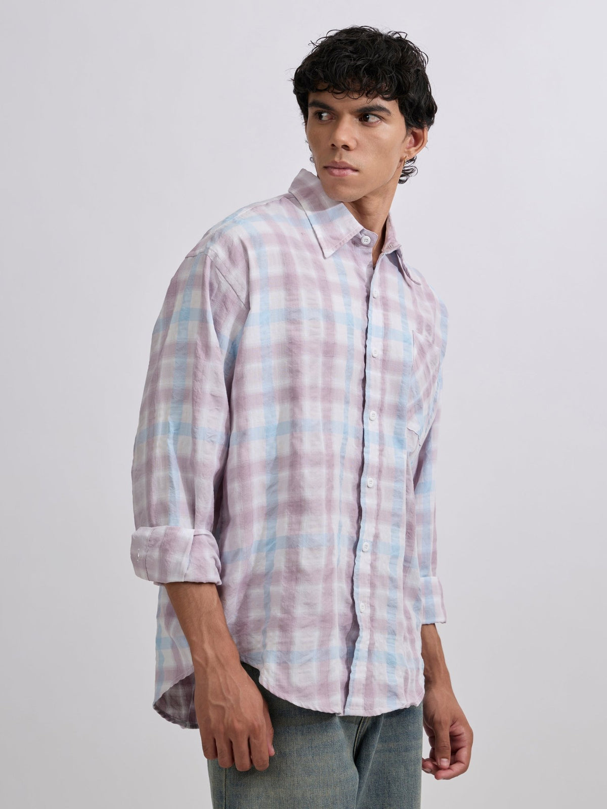 Pulse Tee - Checks Shirt - Pastel Lavender - Espanshe