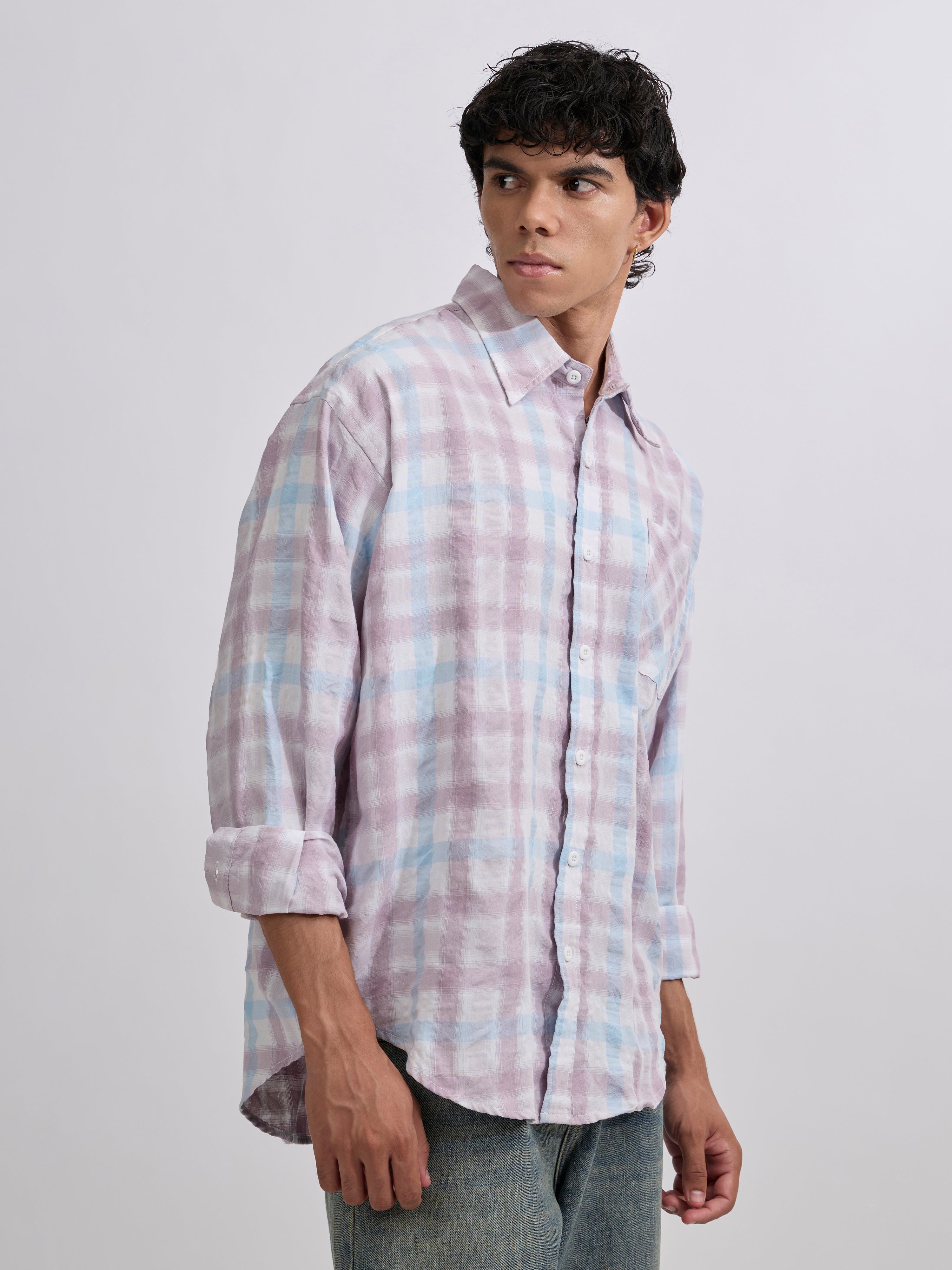  Men's Pulse Tee - Checks Shirt in Pastel Lavender color
