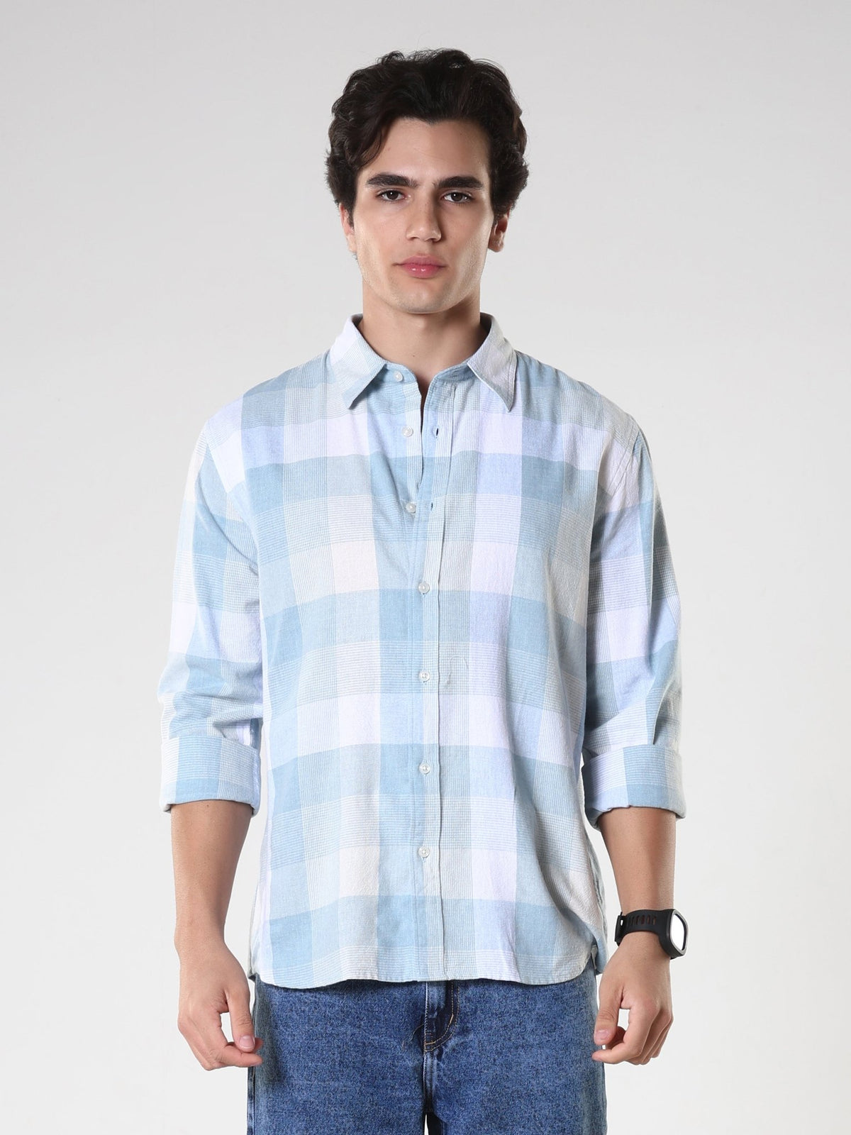 Amabel - Checkered Regular fit Shirt - Sky blue - Espanshe