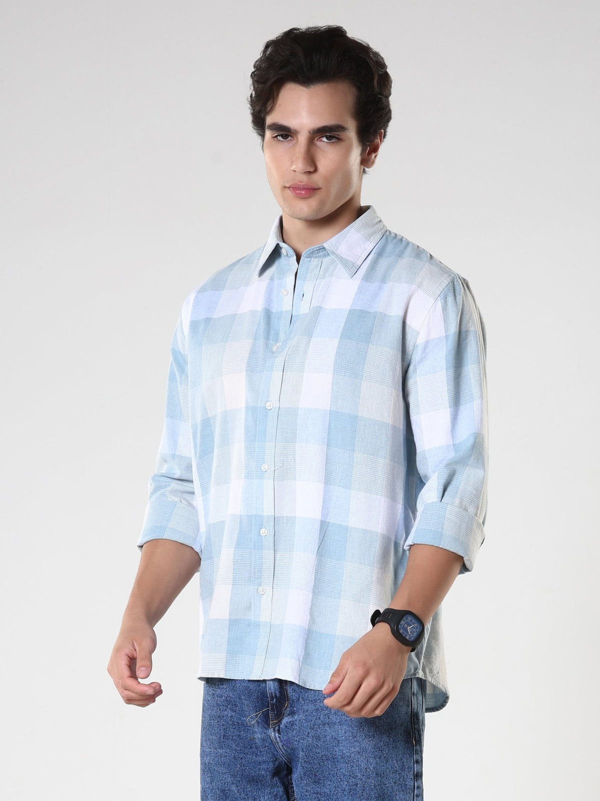 Amabel - Checkered Regular fit Shirt - Sky blue - Espanshe