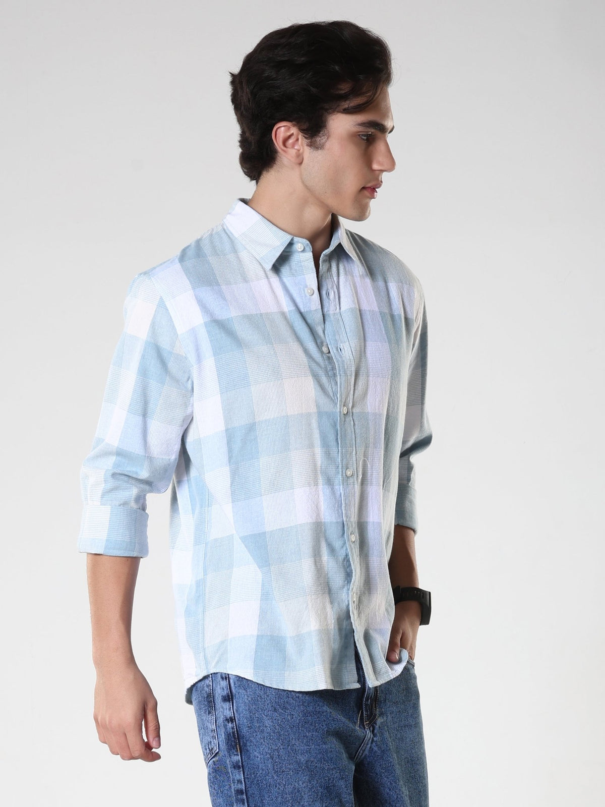 Amabel - Checkered Regular fit Shirt - Sky blue - Espanshe