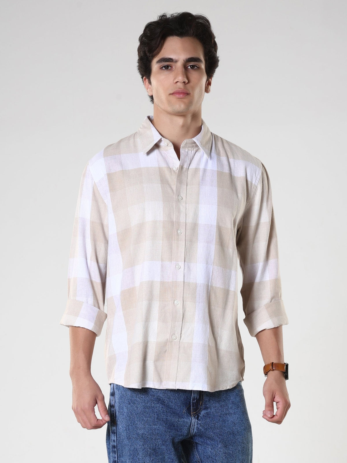 Amabel - Checkered Regular fit Shirt - Beige - Espanshe