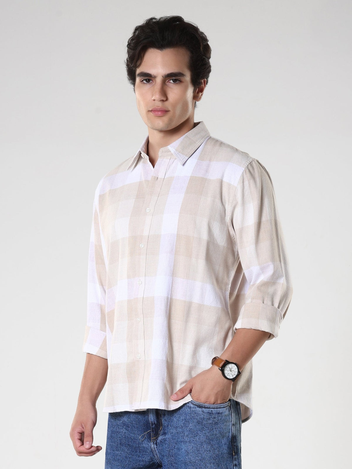 Amabel - Checkered Regular fit Shirt - Beige - Espanshe