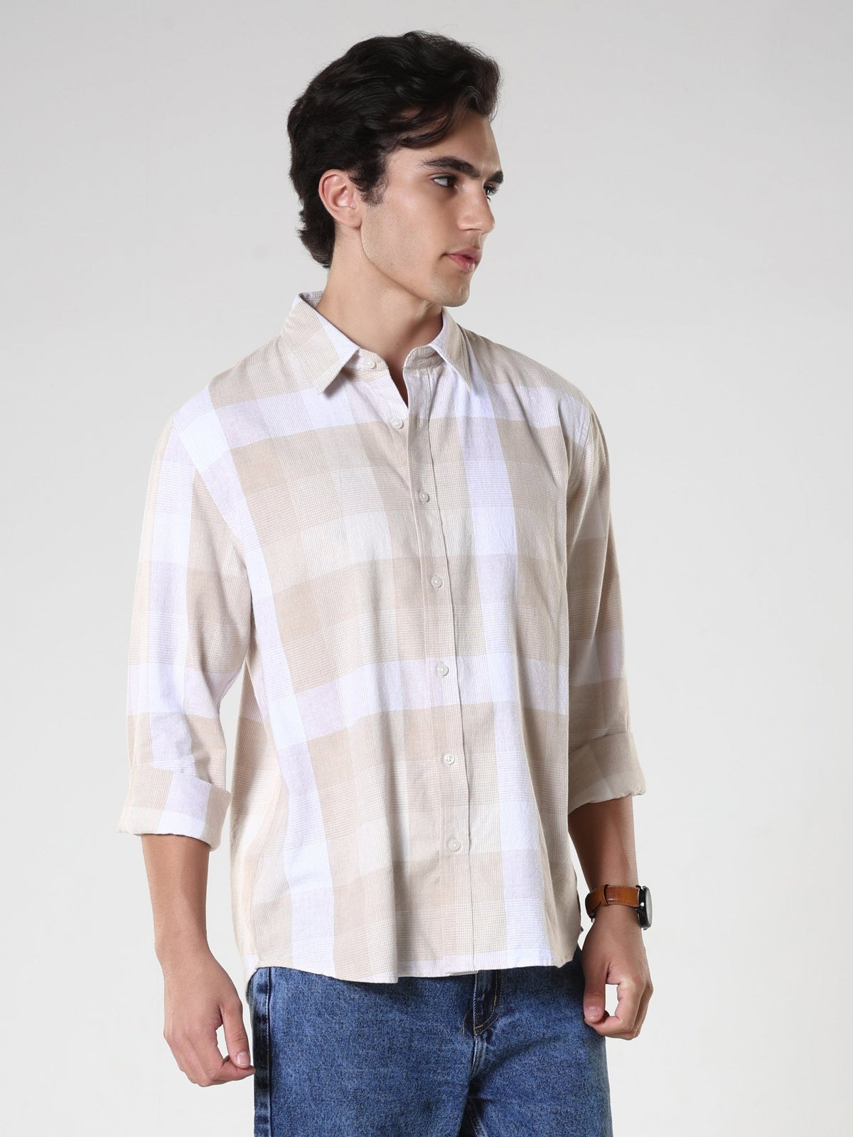 Amabel - Checkered Regular fit Shirt - Beige - Espanshe