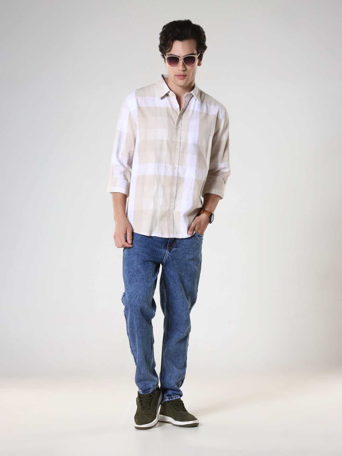Amabel - Checkered Regular fit Shirt - Beige - Espanshe