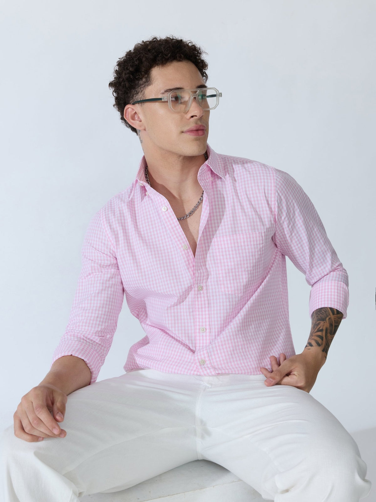 Sara - 100% Cotton Gingham Shirt - Pink - Espanshe