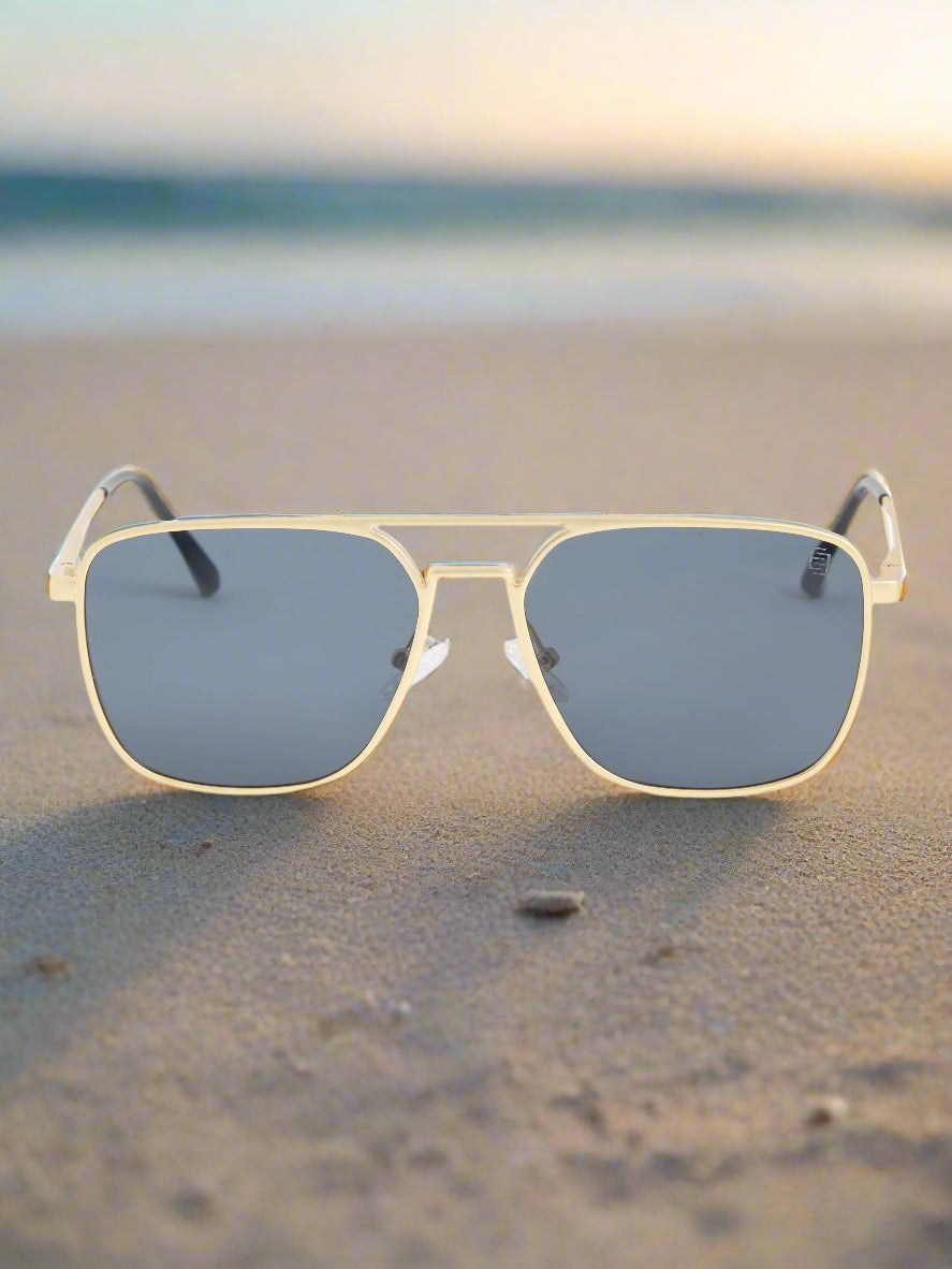 Men's Rectangle Sunglass - metalic Gold