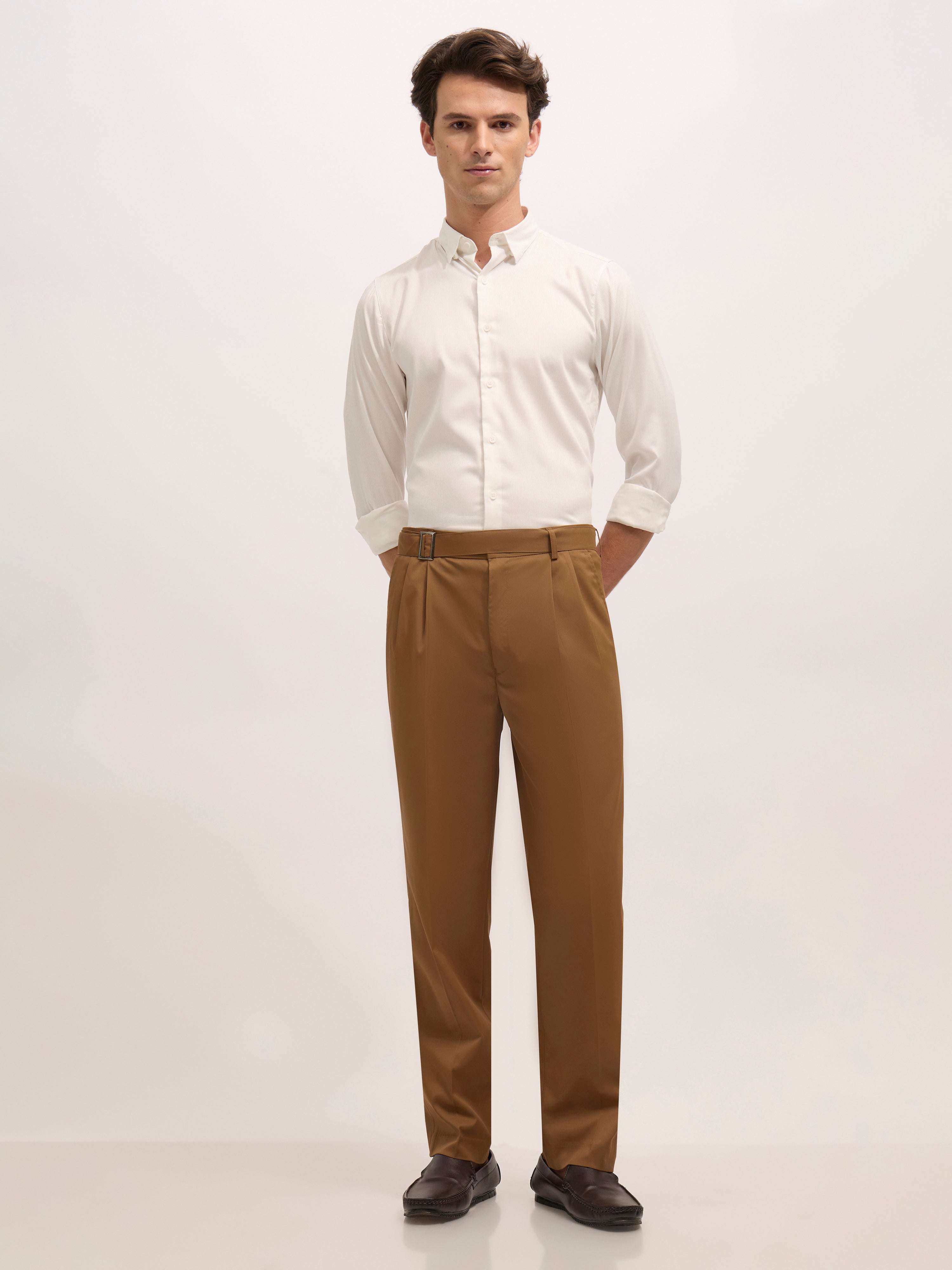 Maximilian -men's  Beltless Formal Pant in Coffee