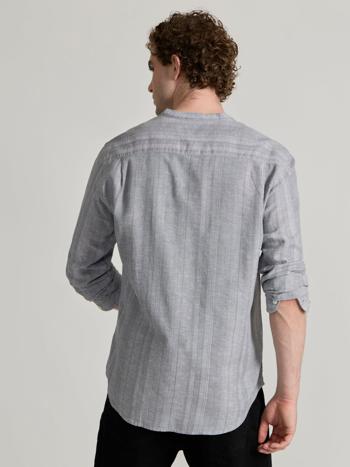 Salvator - Band Collar Striped Shirt - Grey - Espanshe