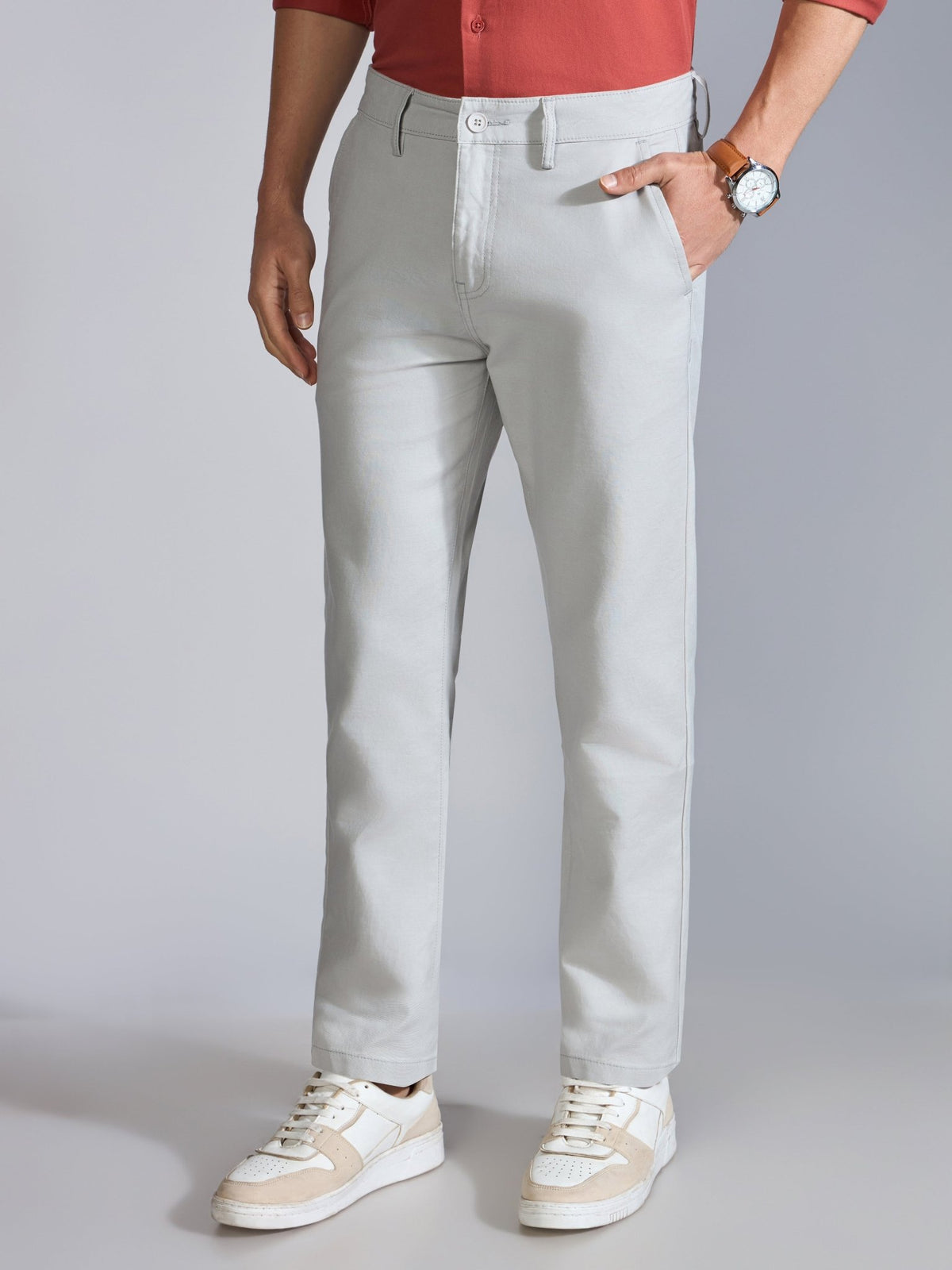 Orren - Slim Fit Cotton Pant - Light Grey - Espanshe