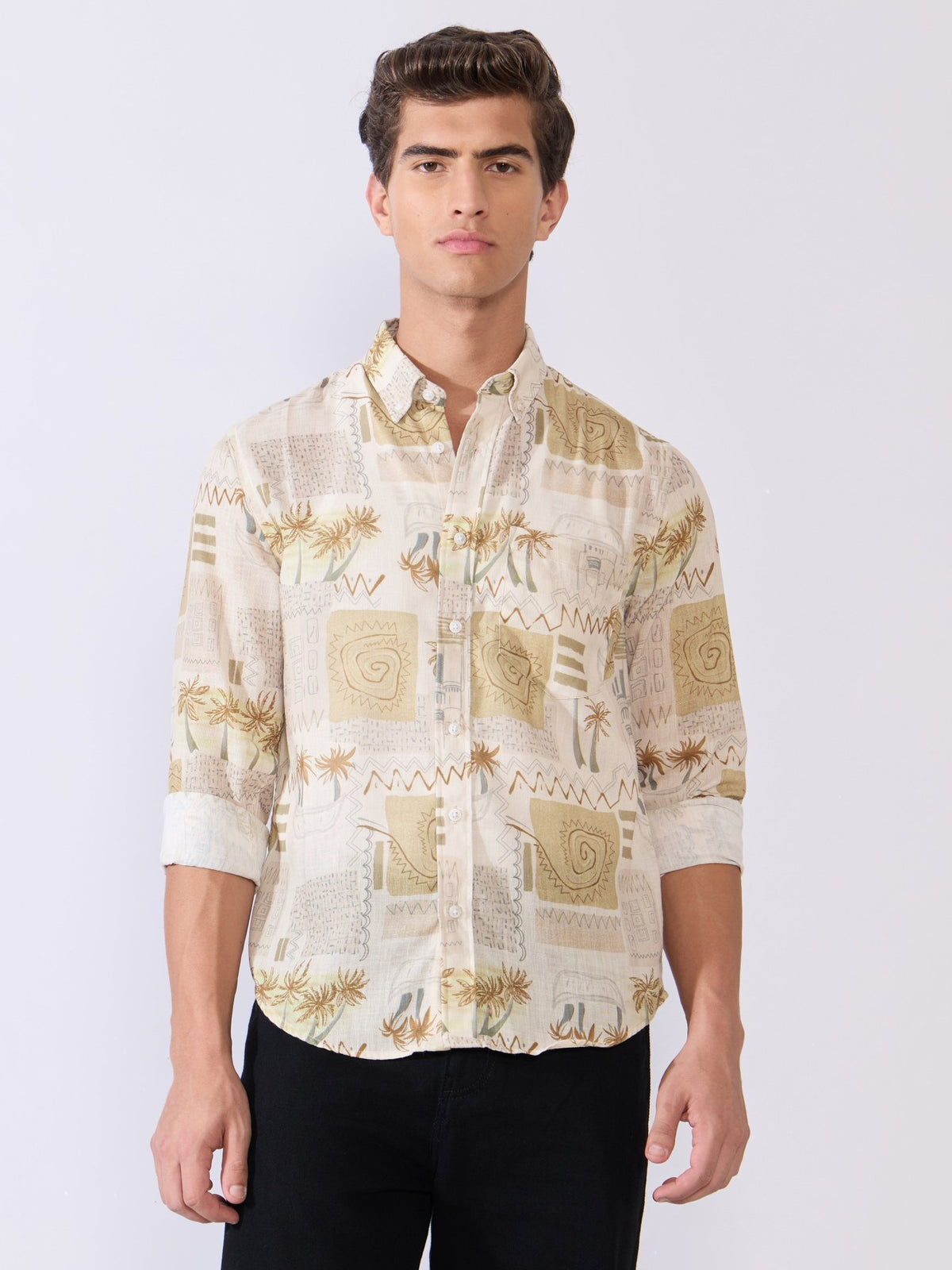 Mitaka - Relaxed Printed Shirt - Ecru - Espanshe