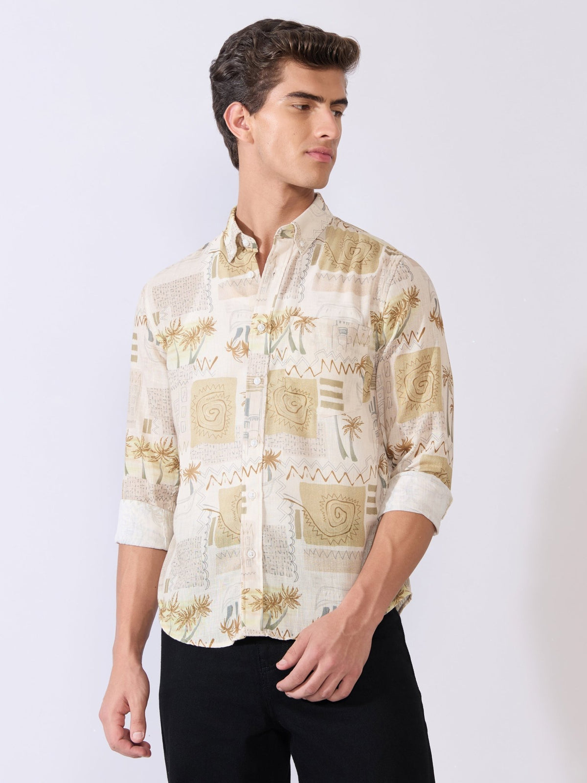 Mitaka - Relaxed Printed Shirt - Ecru - Espanshe