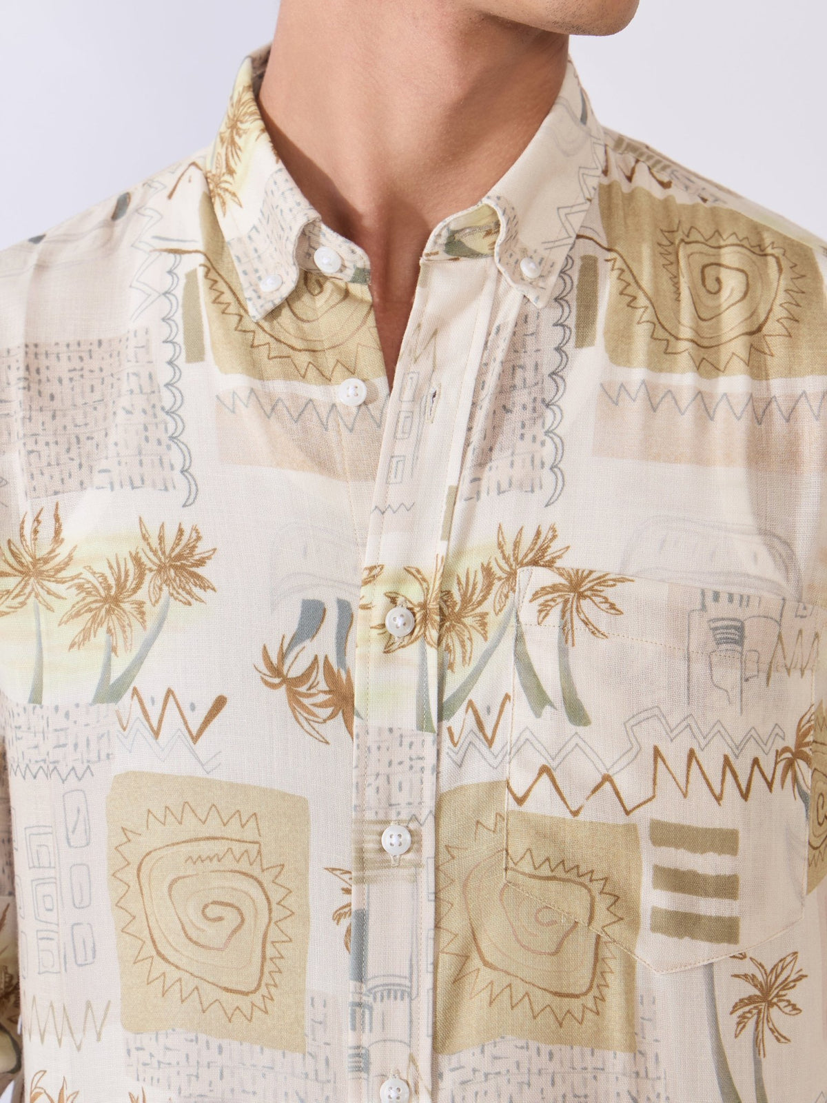 Mitaka - Relaxed Printed Shirt - Ecru - Espanshe