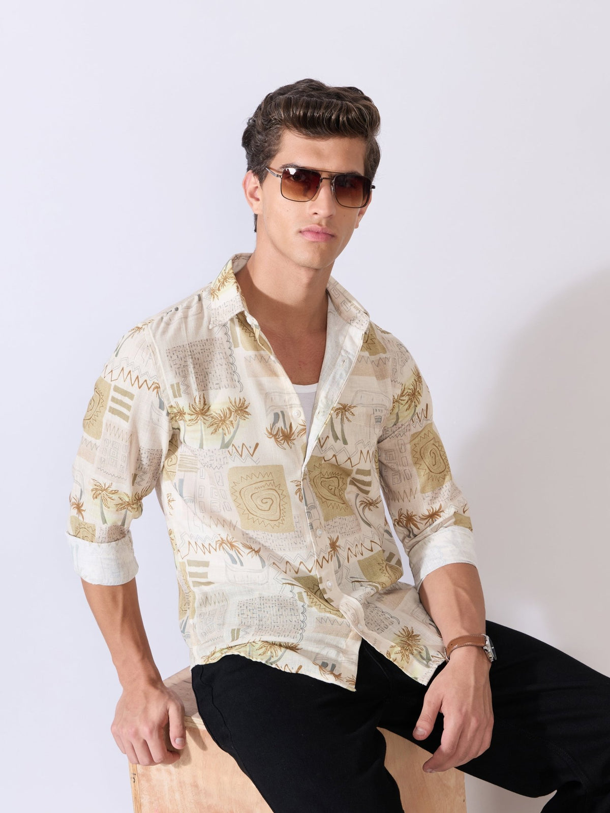 Mitaka - Relaxed Printed Shirt - Ecru - Espanshe