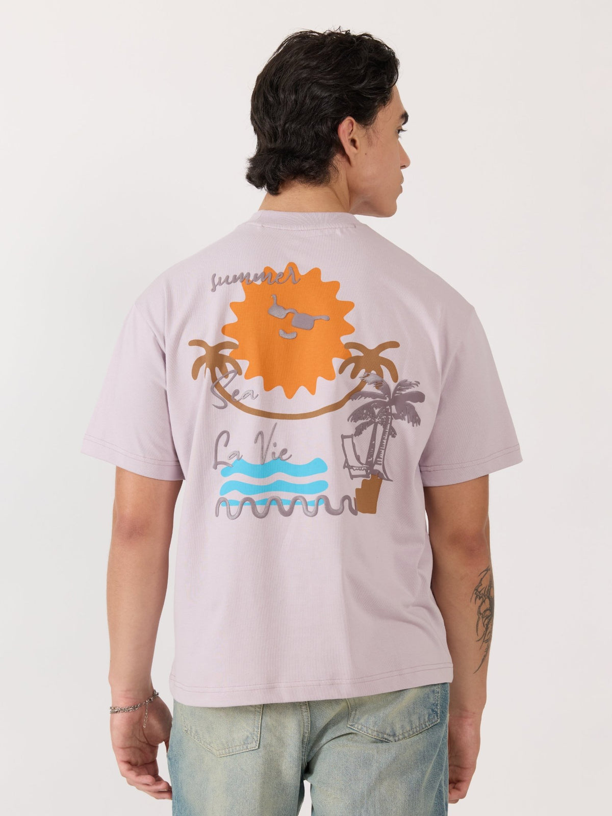 Sheldon - Summer Vibes Graphic Lavender Loose Fit T-Shirt - Espanshe
