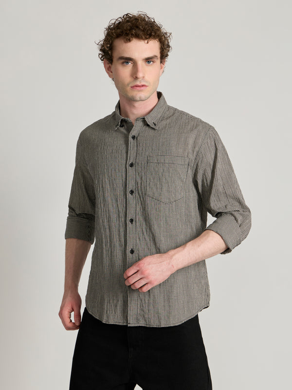 Dashiell - Crinkled Checked Shirt - Black and Beige