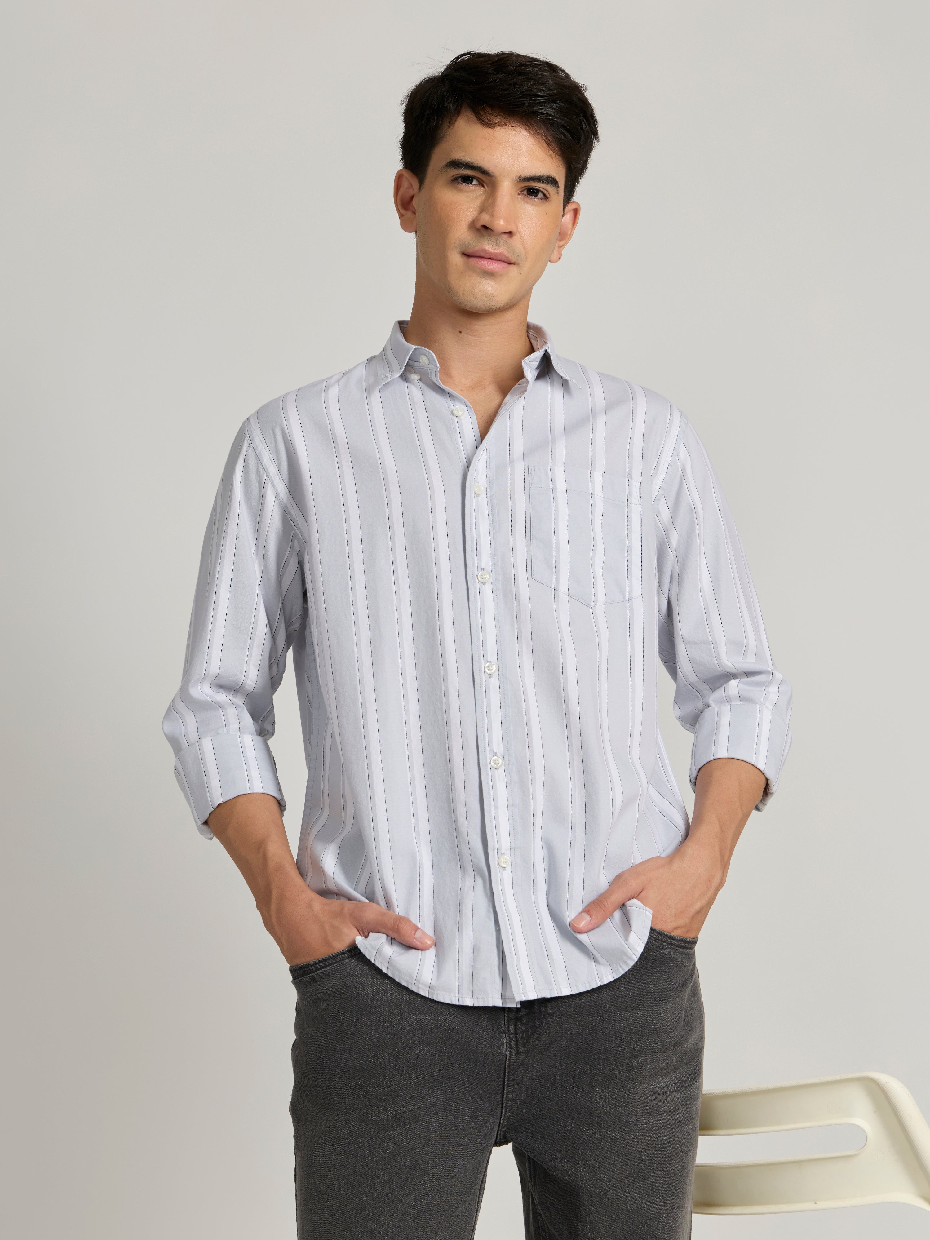 Men's Striped Shirt in Gray