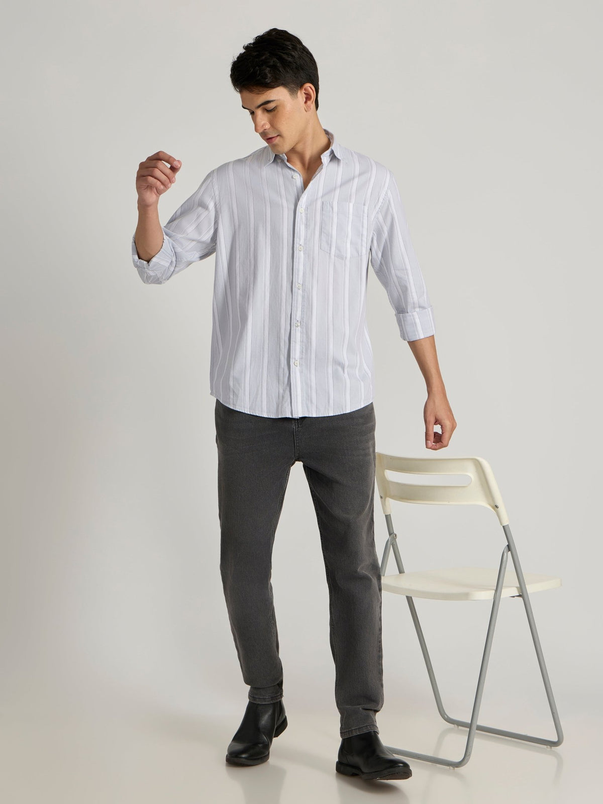 Paulson - Striped Shirt - Grey - Espanshe