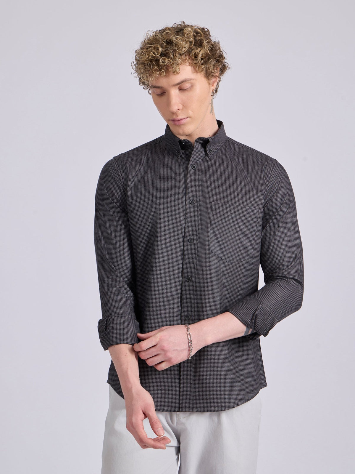 Quint - Micro Houndstooth Shirt - Dark Heather Grey - Espanshe