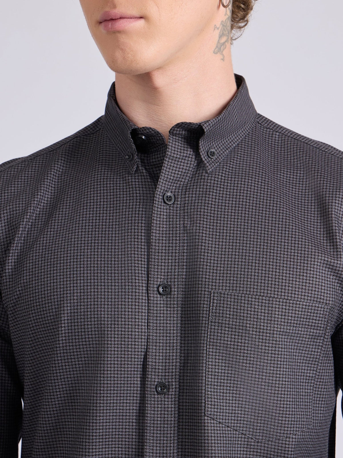 Quint - Micro Houndstooth Shirt - Dark Heather Grey - Espanshe