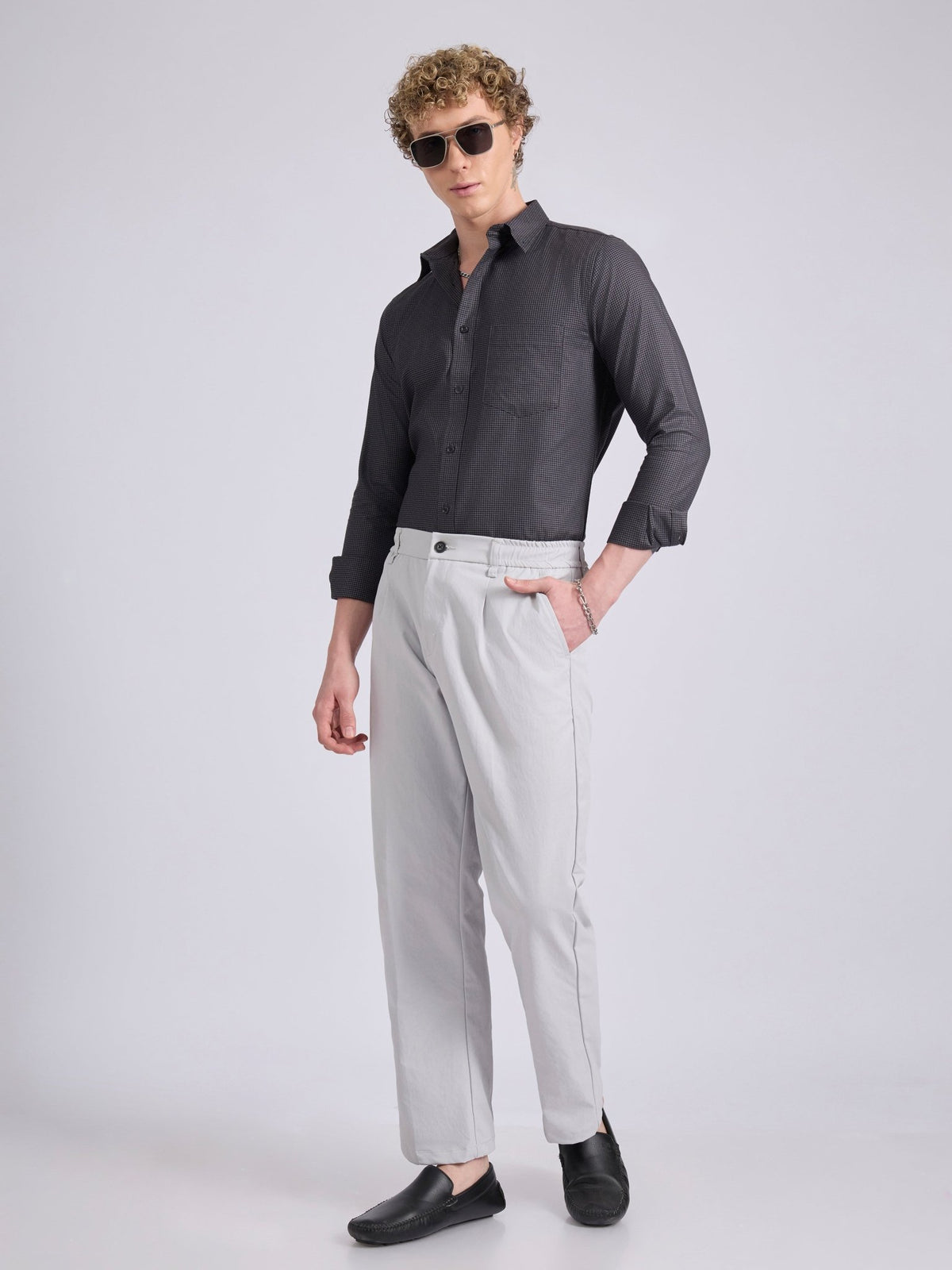 Quint - Micro Houndstooth Shirt - Dark Heather Grey - Espanshe
