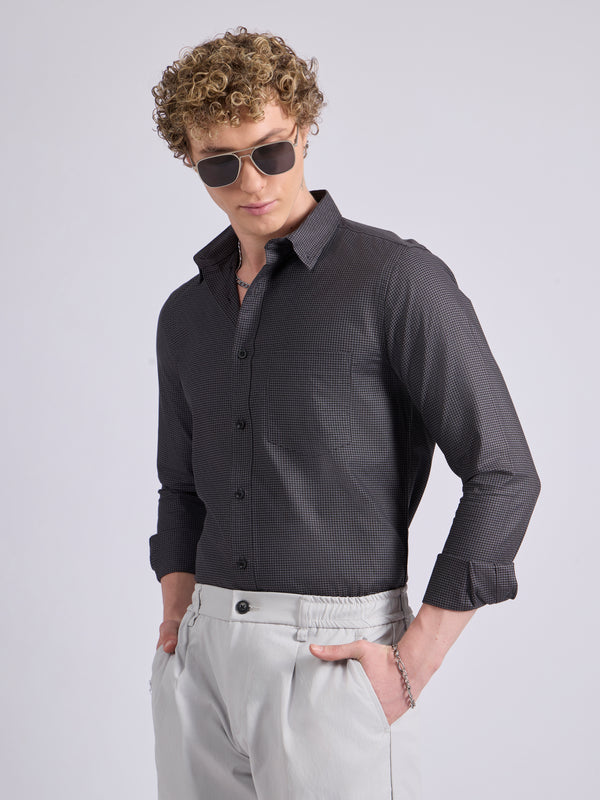Quint - Micro Houndstooth Shirt - Dark Heather Gray