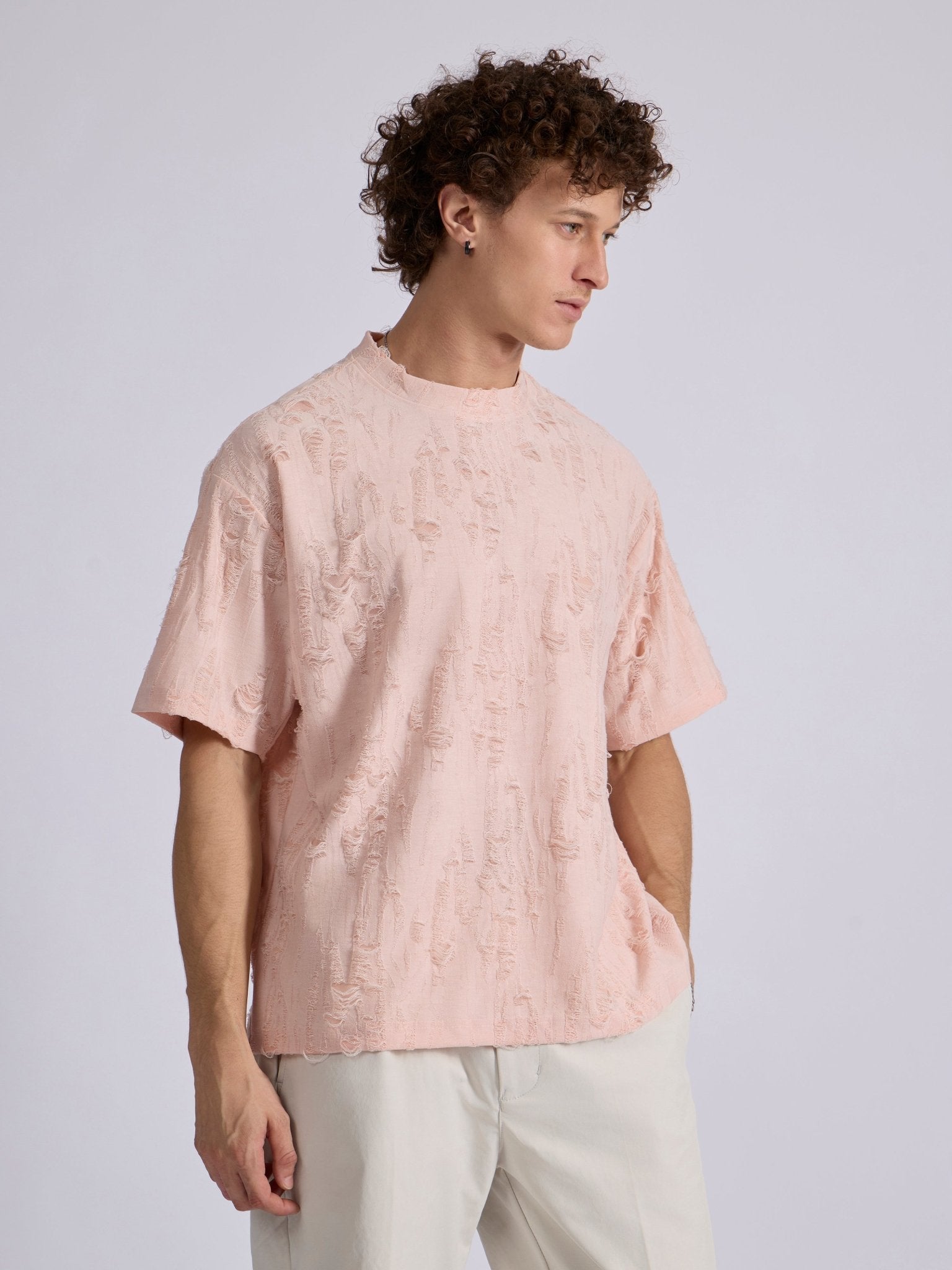 Wexley - Distressed T Shirt - Pink - Espanshe