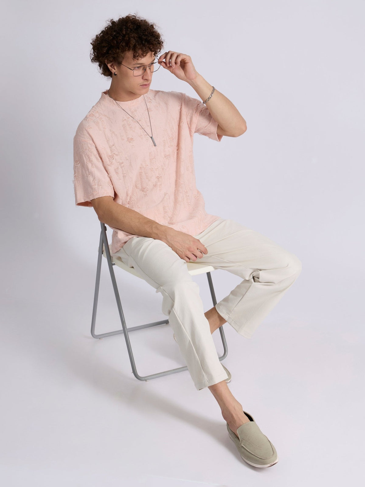 Wexley - Distressed T Shirt - Pink - Espanshe