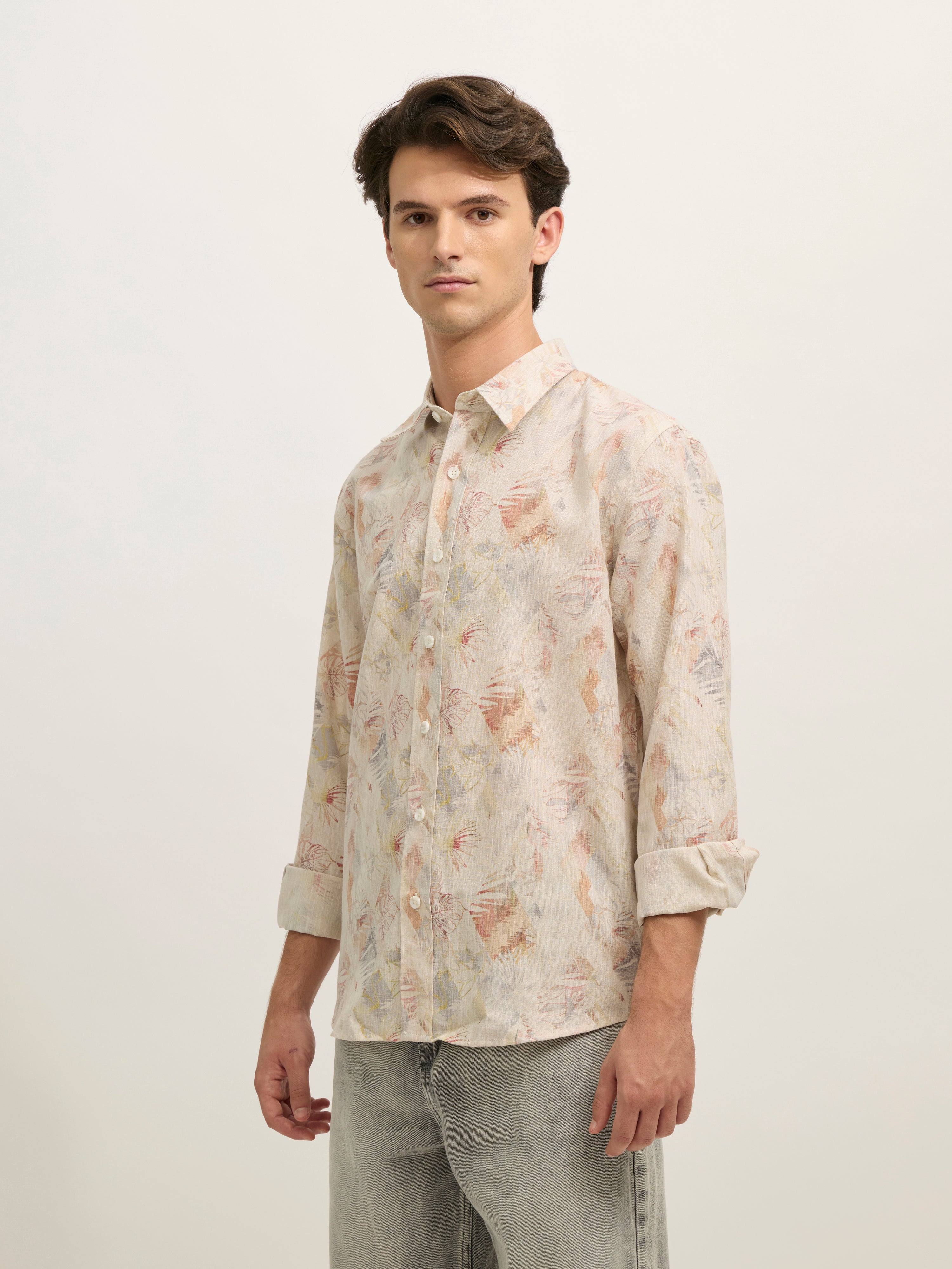 Men's Regular Floral Printed Shirt - Orange