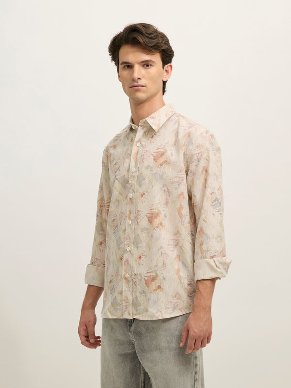 Men's Regular Floral Printed Shirt - Orange