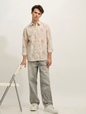 Men's Regular Floral Printed Shirt - Orange