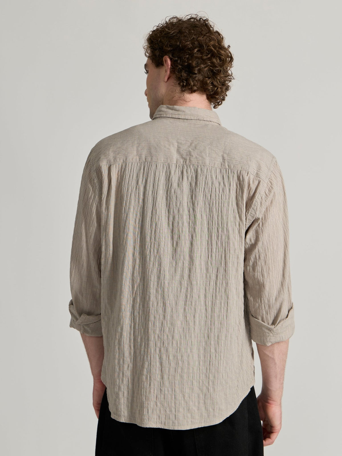 Dashiell - Crinkled Checked Shirt - Light Beige - Espanshe