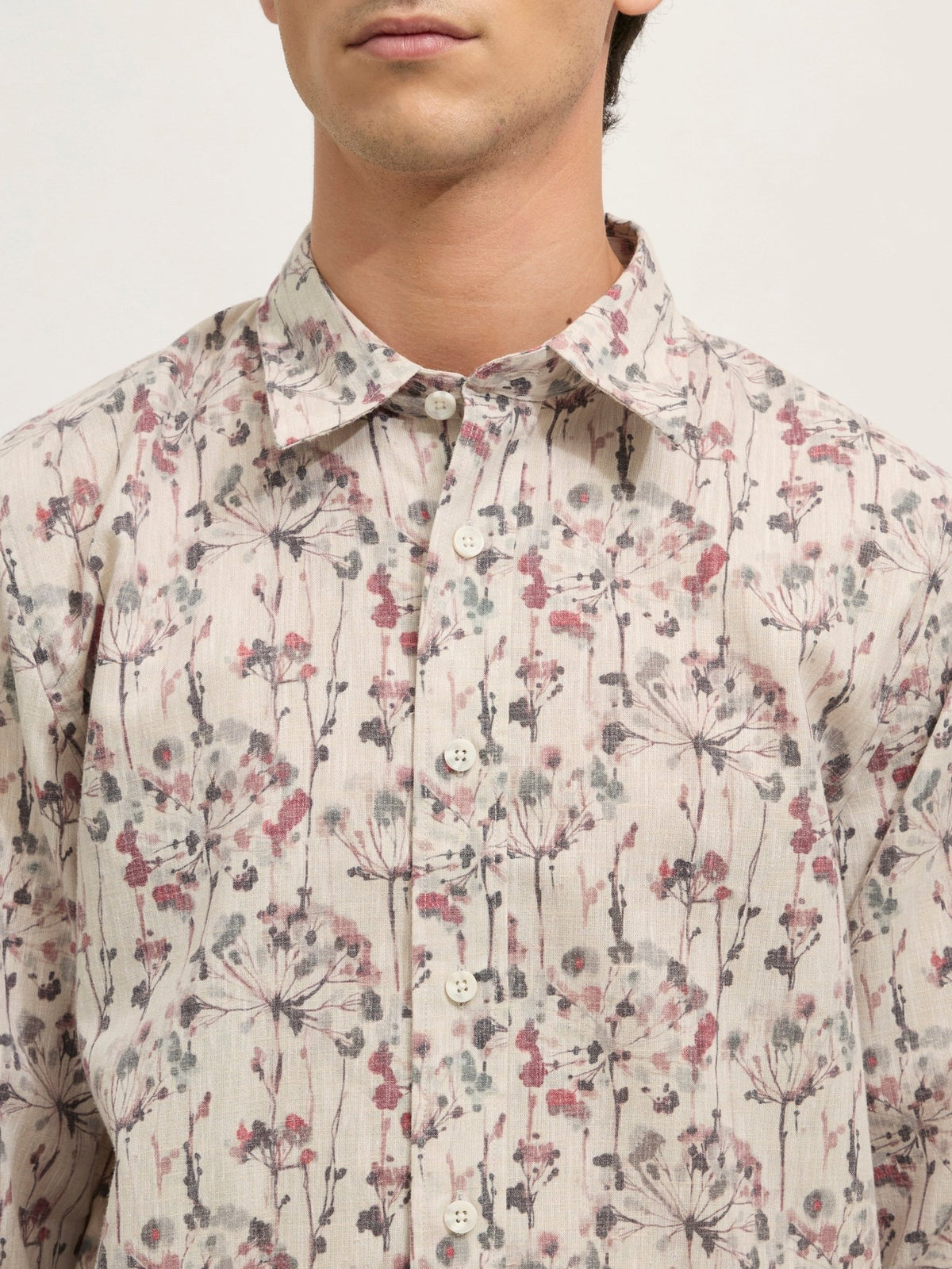 Westley - Regular Floral Printed Shirt - Pink Grey - Espanshe