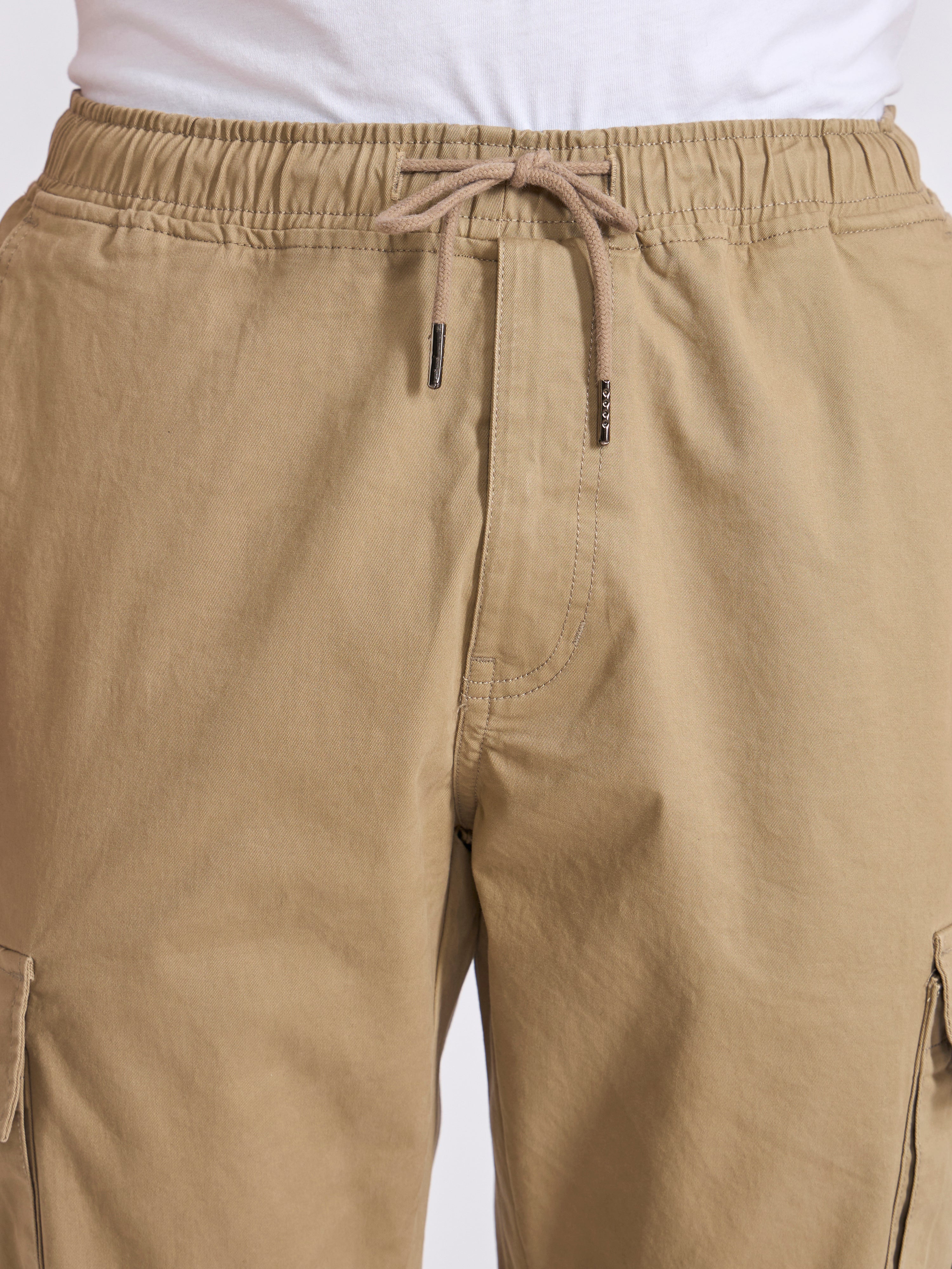Men's jogger pant in tan with elasticated drawstring