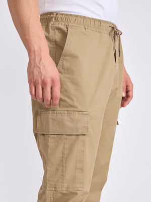 Men's jogger pant in tan with elasticated drawstring