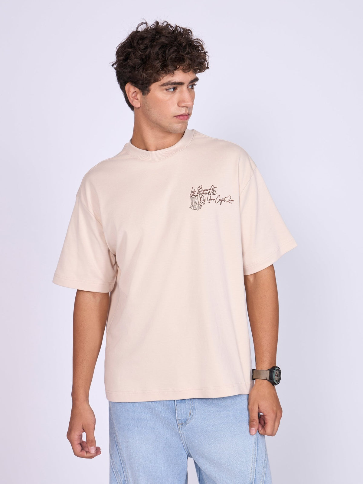 Moovin - Eco-Inspired Tree Rings Graphic T-Shirt - Cream - Espanshe