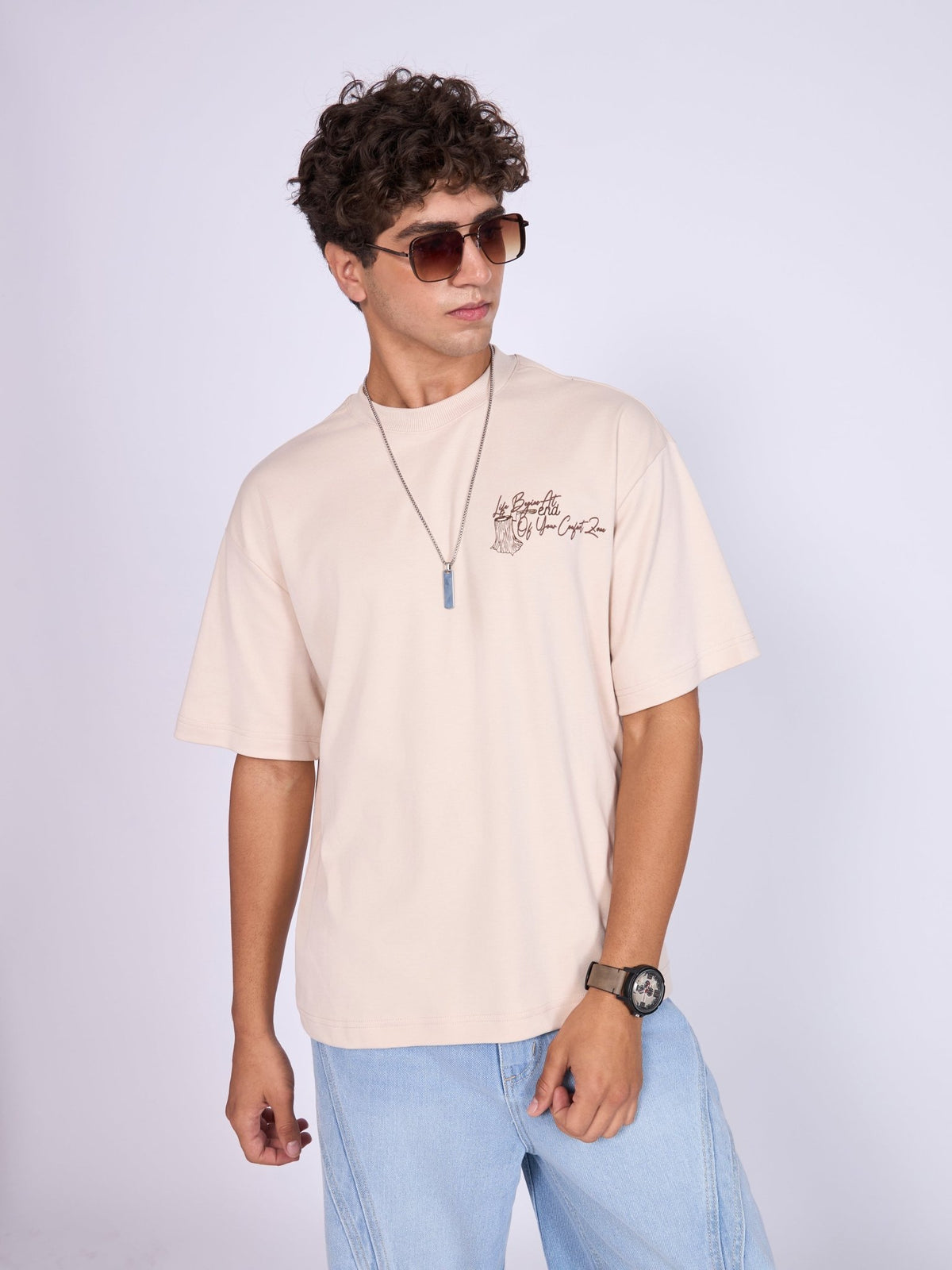 Moovin - Eco-Inspired Tree Rings Graphic T-Shirt - Cream - Espanshe